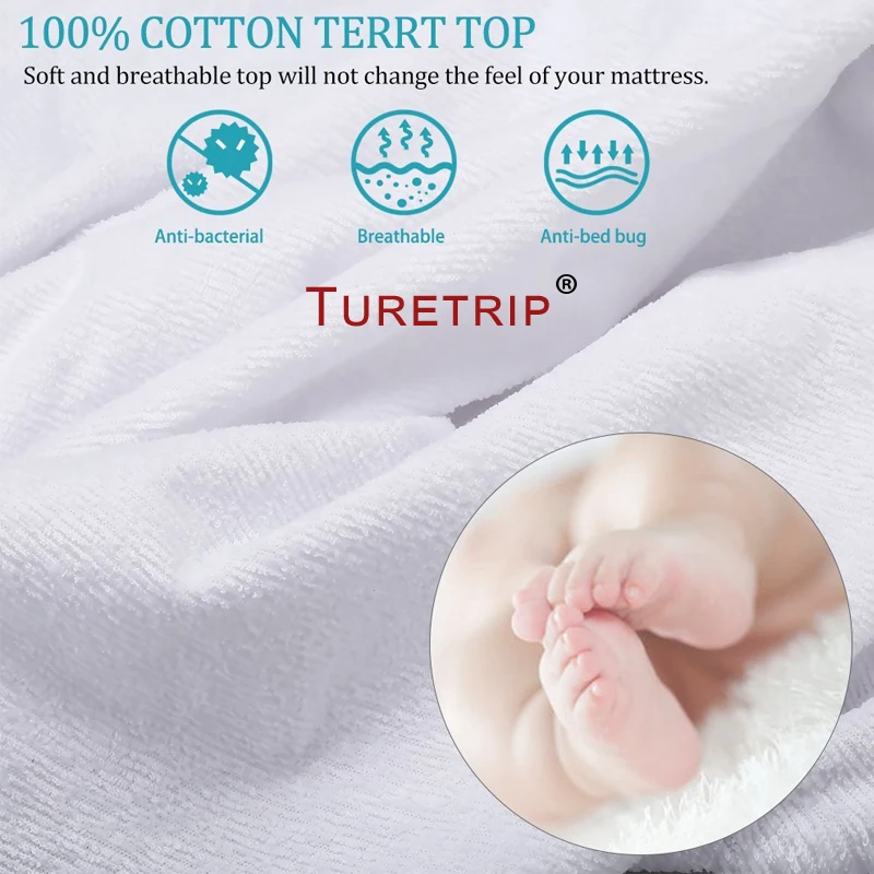 Turetrip التوأم/كامل/الملكة/الملك القطن تيري فراش مقاوم للماء غطاء الغبار العث واقي المرتبة على مرتبة رغوية غطاء السرير Turetrip التوأم/كامل/الملكة/الملك القطن تيري فراش مقاوم للماء غطاء الغبار العث واقي المرتبة على مرتبة رغوية غطاء السرير
