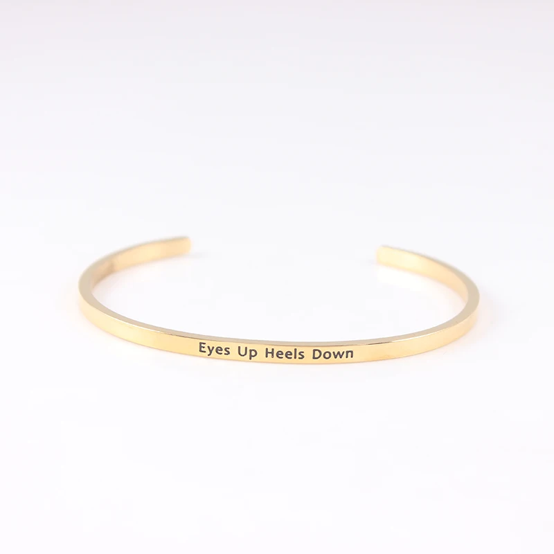 

Eyes Up Heels Down Gold Color 316L Stainless Steel Bangle Positive Inspirational Quote Open Cuff Mantra Bracelets For Women