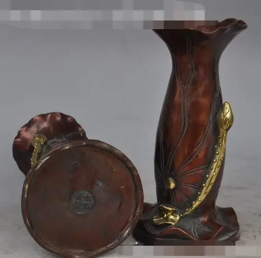 

S1059 8" Chinese Bronze gilt lotus Brush Pot pencil vase Bottle Vase Jar Statue pair discount 30% (C0324)