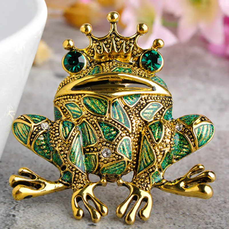 12pcs/lot Wholesale Frog Brooch Men Jewelry Women Green Enamel Hijab Pins Metal Alloy Insect