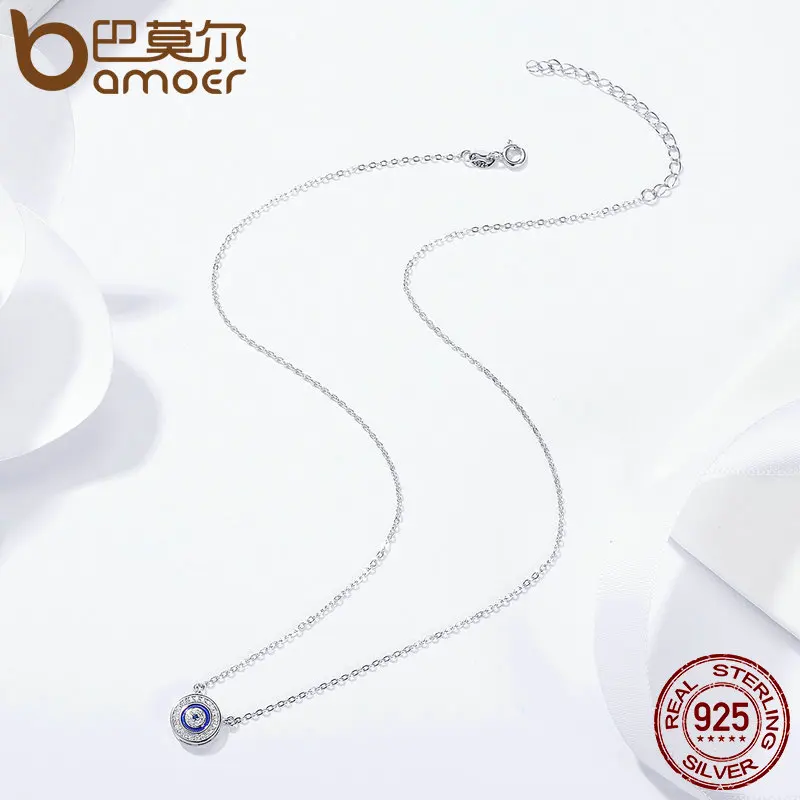 BAMOER Hot Sale 100% 925 Sterling Silver Lucky Blue Eye Clear CZ Pendant Necklace Women Luxury Sterling silver Jewelry SCN165 - Image 4