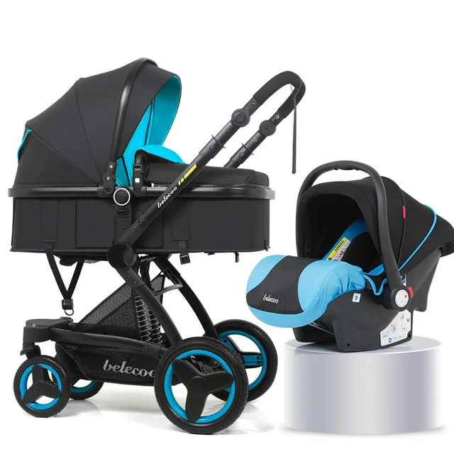 Роскошная детская коляска 3 в 1 с автокреслом с высоким пейзажем, коляска для новорожденных, дорожная система, детская тележка, ходунки, складная Коляска - Цвет: as  picture