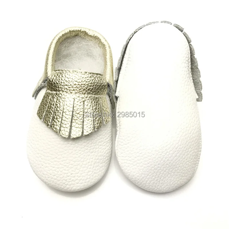 Free Shipping Gold Tassels Genuine Leather Newborn Baby Boy Girl Baby Moccasins Soft Moccs Shoes First Walkers Crib Shoes
