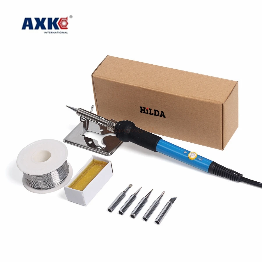 Free shipping 220v 60w electric iron set temperature adjustment welding torch weld rework tool soldering iron head EU Style AXK