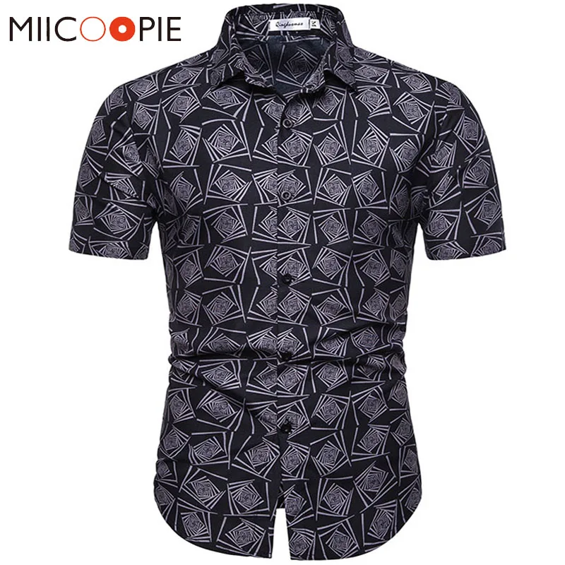 Plaid Mens Shirts 2019 Summer Fashion Plaid Floral Printed Short Sleeve Shirt Male Streetwear Camisa Social Masculina M-XXXL