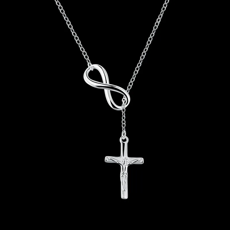 New Stylish Silver Cross Pendant Infinity Symbol Long Link Chain Fashion Necklace Women Popular Jewelry | Украшения и аксессуары