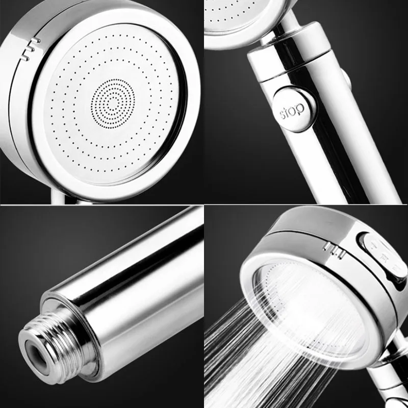 Shower Head Bath Saving Water SPA Hand Shower With Stop Button 3 Modes Shower Head Hose Set Household