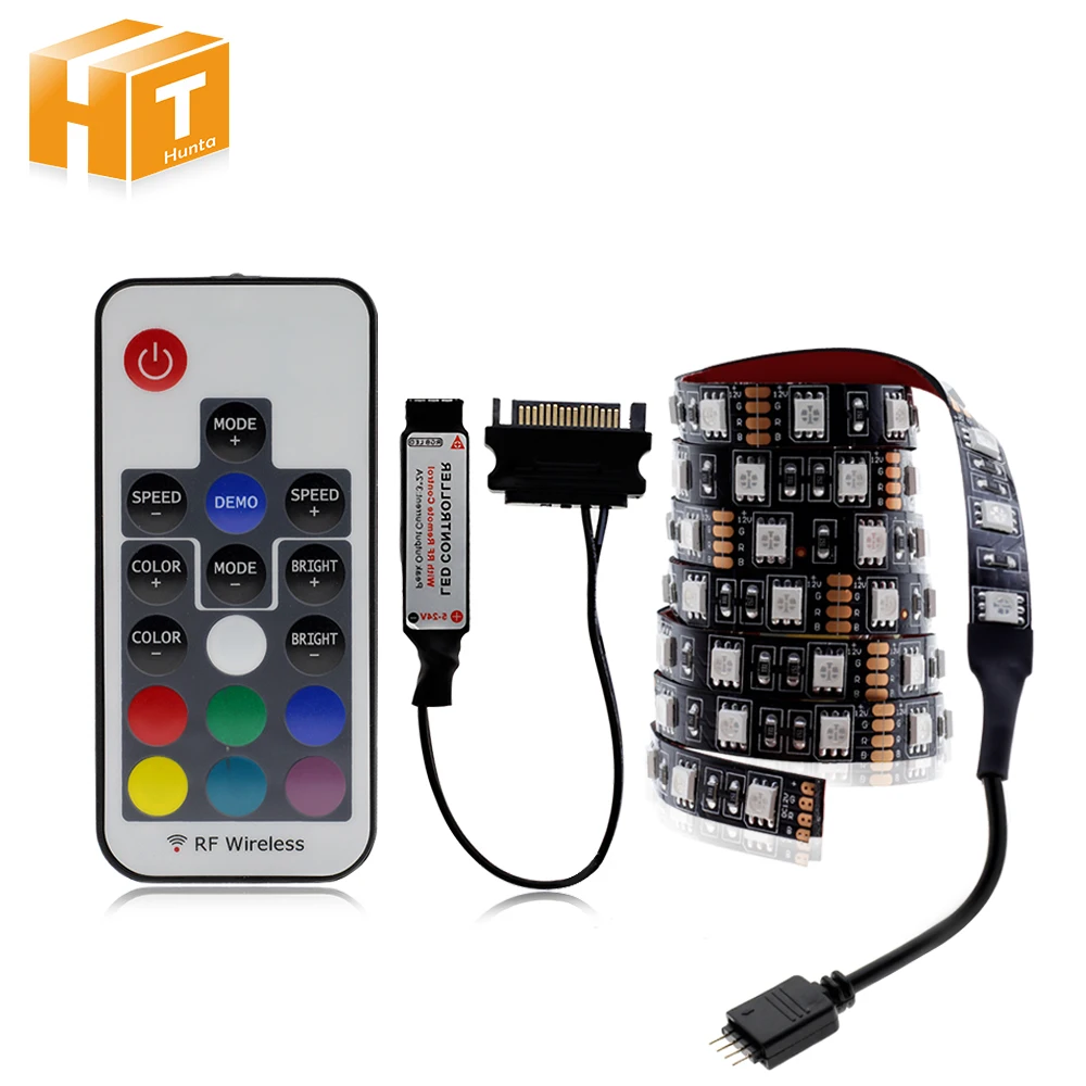 

PC RGB LED Strip Light DC12V SATA Power Supply with 17 Key RF Remote Controller Computer Case Colour Lighting.