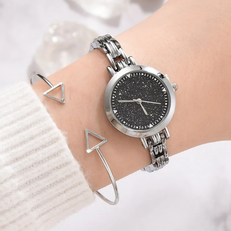 

Women Quartz Watch Bracelet Set with Sequin Dial Open Cuff Bracelets KQS8