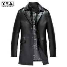 Зимняя куртка из искусственной кожи для мужчин однобортный длинный ветровка толстый тонкий Бизнес повседневные топы пальто плюс размер 4XL черная верхняя одежда