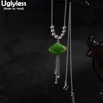 

Uglyless Real 925 Sterling Silver Beading Tassel Necklaces for Women Jade Knot Pendants With Chains Ethnic Chokers Fine Jewelry