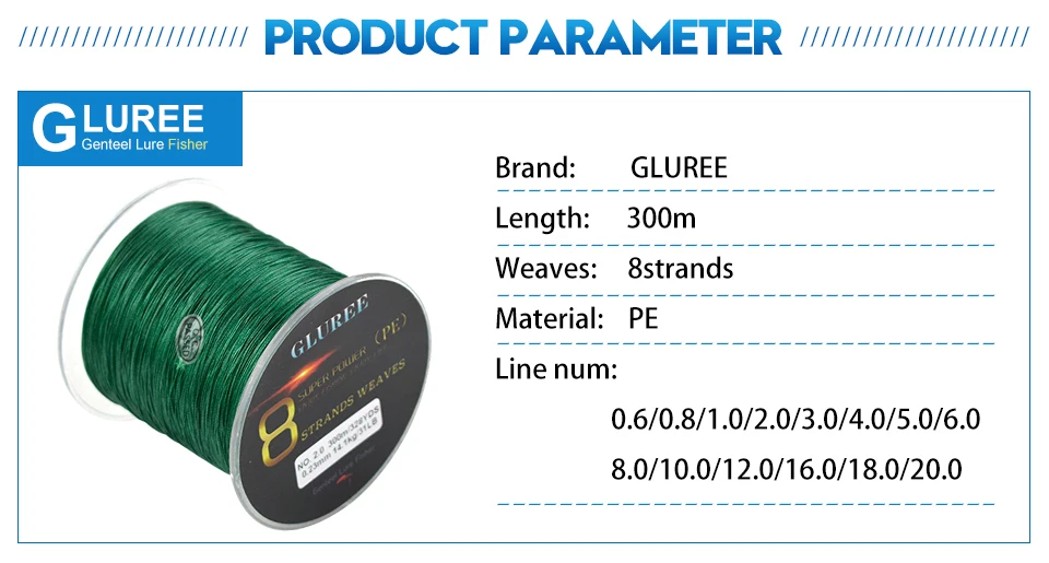 GLUREE 300M328Yards 8 Stands PE Line Braided Fishing Line 100% PE Multifilament Fishing Line Super Strong High Quality 13-200LB (9)