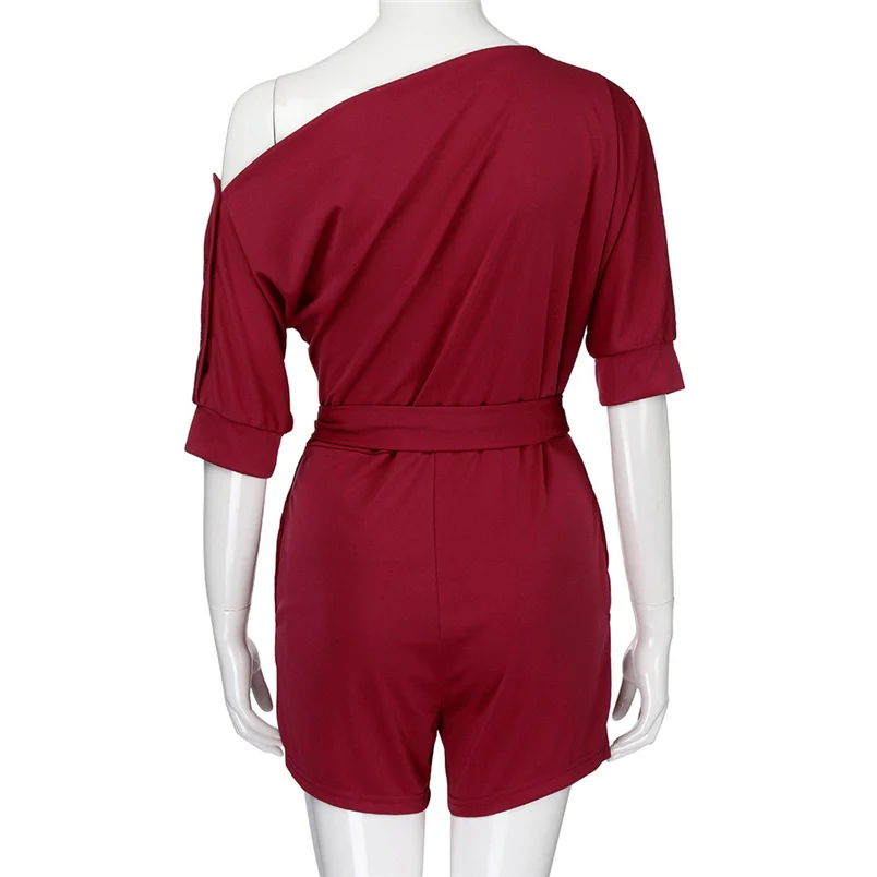 2018 Hot Sale Women's Summer Jumpsuit Sexy Off Shoulder Ruffle Short Romper Fashion Casual Party Jumpsuit  Rompers Holiday #J28 (38)