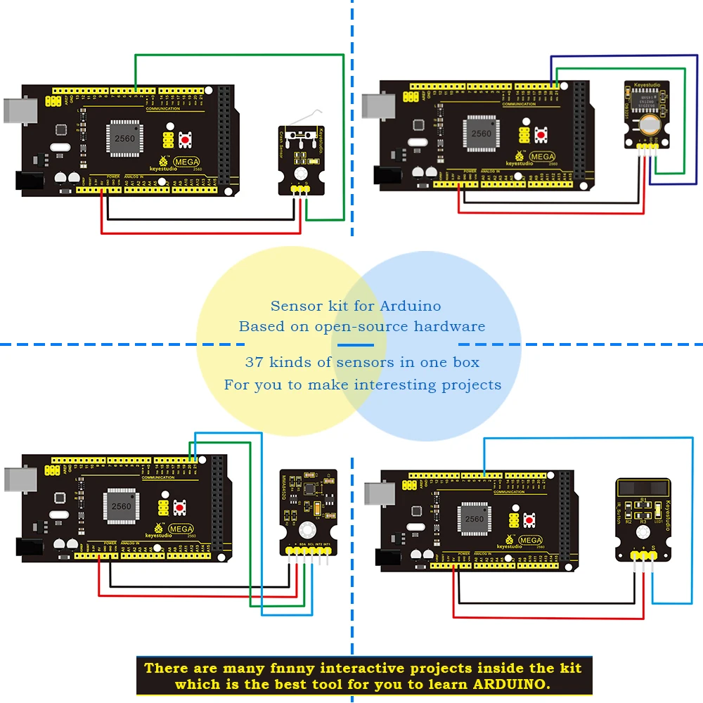 Новинка! Keyestudio датчик стартовый комплект V2.0 37 в 1 коробка с(плата Mega 2560) для Arduino комплект