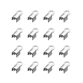 

Pandahall 50pcs 8x4x4mm 304 Stainless Steel Fold Over Crimp Clasp Cord End Connectors for Leather DIY Jewelry Making Hole: 1.5mm
