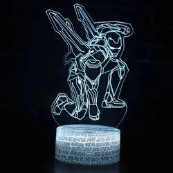 Железный человек 3D светодио дный лампа 7 цветов сенсорный выключатель база Crack свет Цвет лампа акрил светодио дный освещения фильм лампа