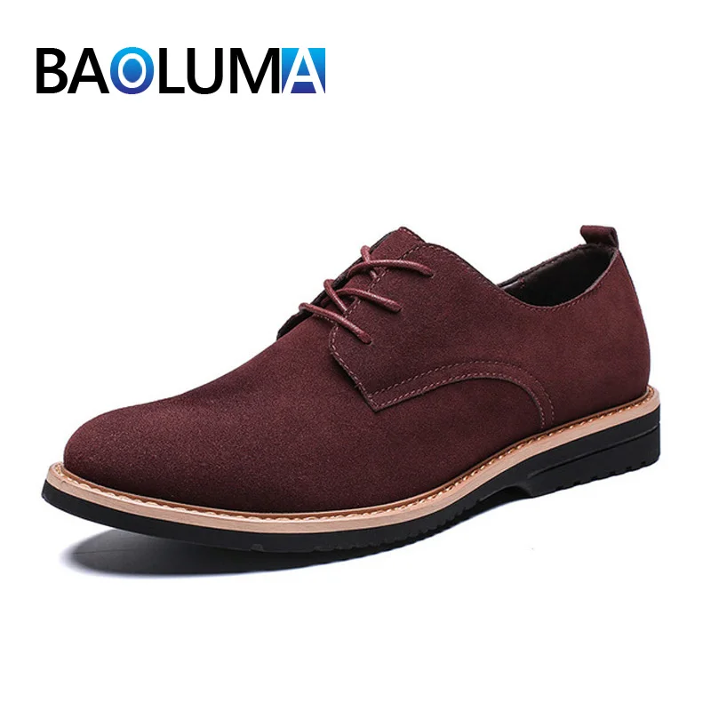 

New Arrival Casual Shoes Men High Quality Split Leather Dress Shoes Fashion Suede Flats Moccasins Lace Up Oxfords Male Shoes 46