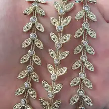 

NEW 1 Yard Gold bottom leaves rhinestone Chain Sewing Lace Trims Crafts Wedding DIY