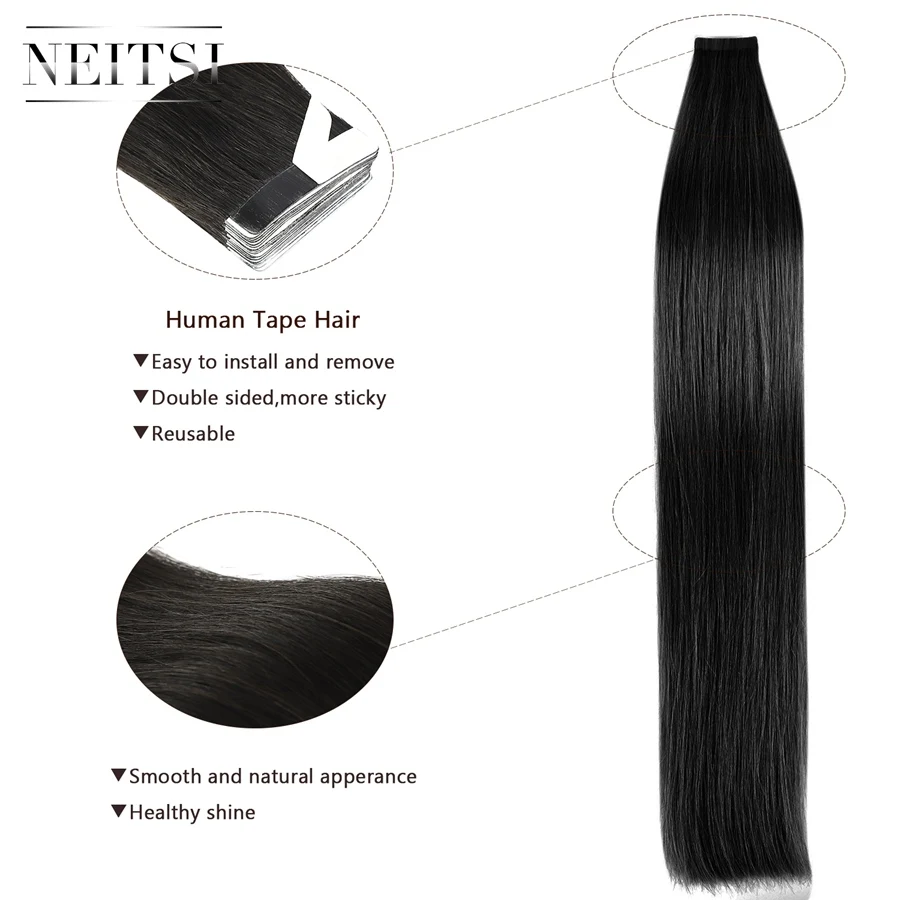 Neitsi Luxury Tape In Remy Human Hair Extensions Double Drawn Adhesive Straight Skin Weft Hair 20'' 2.5g/pc 60PCS 80PCS