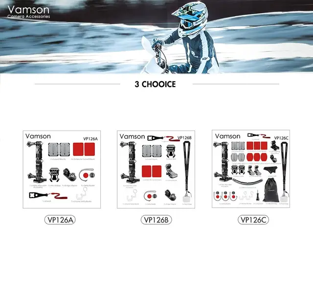 Vamson Accessories for Gopro Hero 6 5 4 3 Helmet 4 Way Adjustable Pivot Arms Neck Strap Mount for Xiaomi YI for SJCAM VP126A