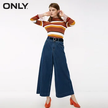 

ONLY Summer Women's 100% Cotton High-rise Straight Fit Wide-leg Crop Jeans |118349605