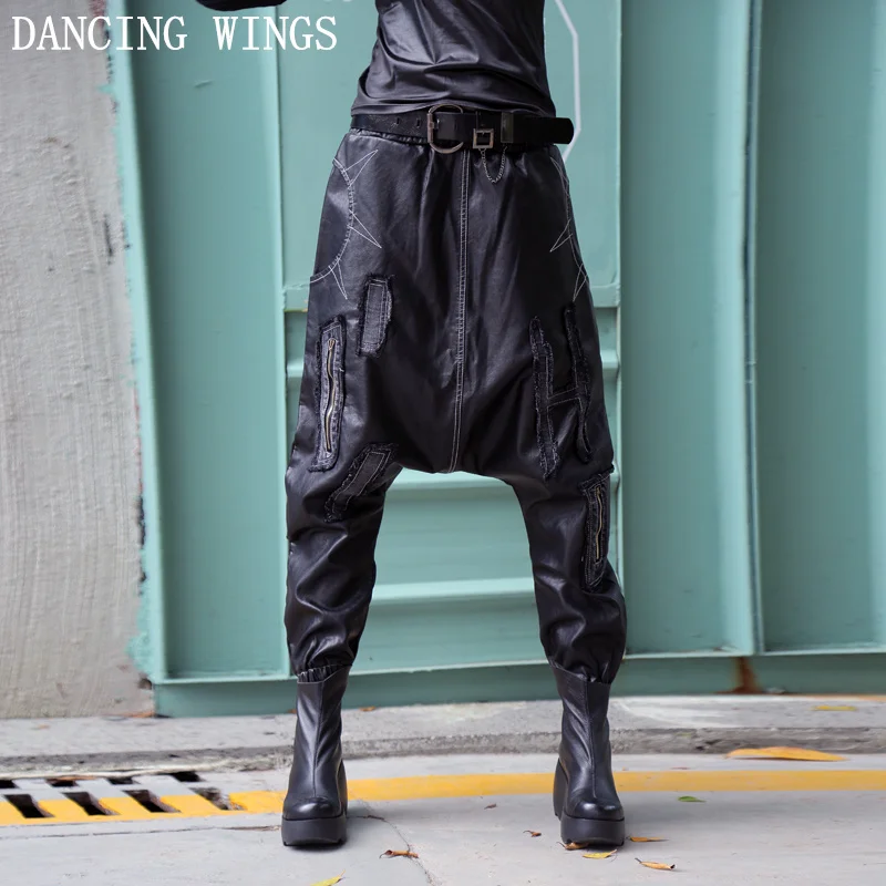 

European Style hip-hop pants high quality women's PU leather harem pants spring loose large size hanging crotch pants