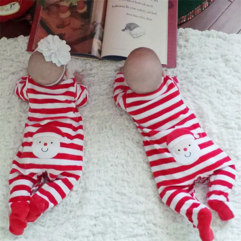 

New 2017 Christmas Newborn Infant Kids Baby Boys Girls Cotton Striped Long Sleeve Romper Stanta Claus Jumpsuit Clothes Outfit