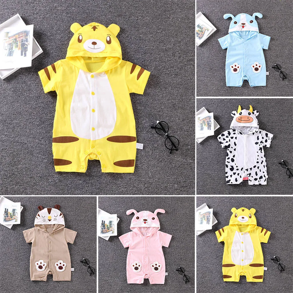 

Perimedes Newborn Baby Boy Girls Summer Romper Jumpsuit Clothes Cute Cartoon Hoodie Infant Rompers Jumpsuit Outfits Clothes