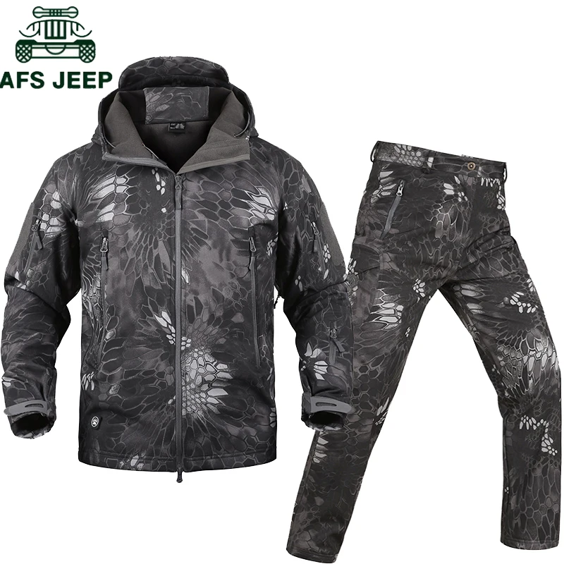 

AFS JEEP Winter Fleece Tactical Uniform Soft Shell Camouflage Tactical Jacket Hunt Clothes Military Tactical Suit Sets