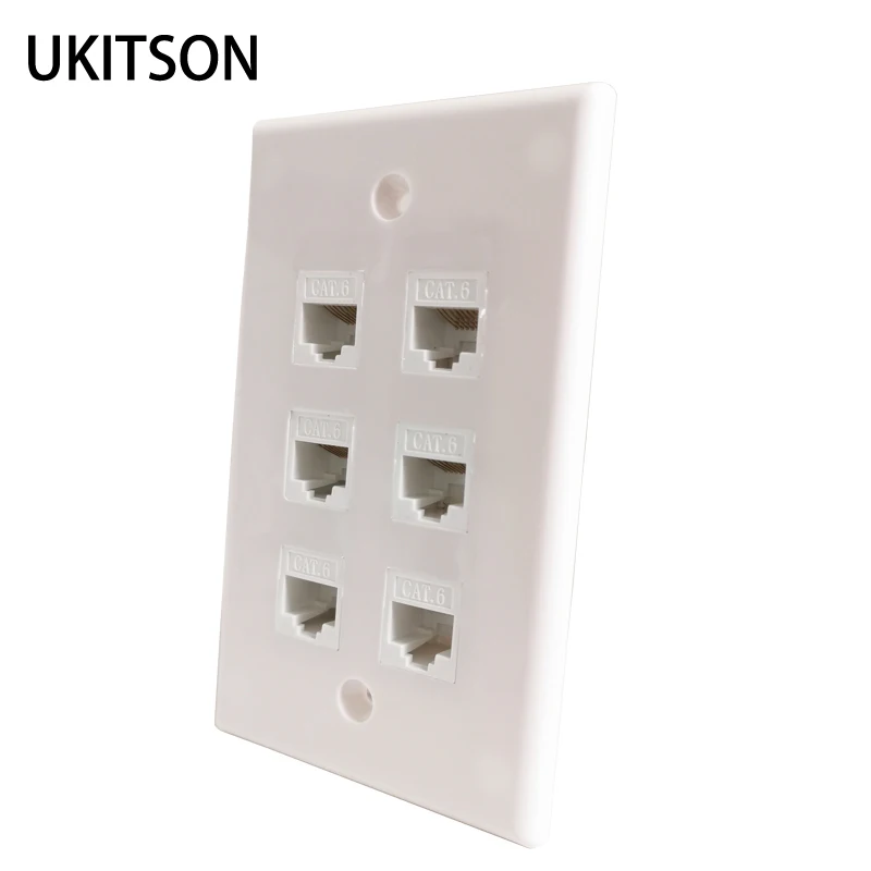 Настенная пластина с 6 портами RJ45 Ethernet Cat6 Keystone Female белая для Северной Южной
