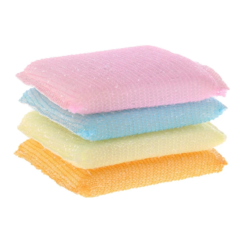 4pcs/set Soft Sponge Scouring Pads Dish Bowl Kitchen Cleaning Scrub