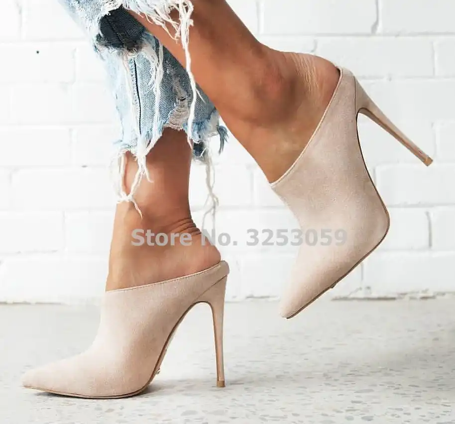 pointed beige heels