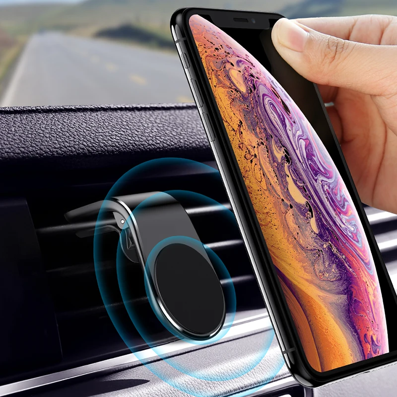 

Magnetic Car Phone Holder L Shape Air Vent Mount Stand in Car Magnet GPS Mobile Phone Holder For iPhone X 8 7 Samsung S9
