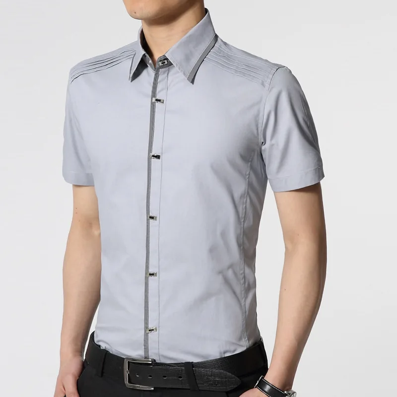 2019 мужская летняя рубашка новая модная брендовая одежда с коротким рукавом мужская Однотонная рубашка Slim Fit 100% хлопок повседневные