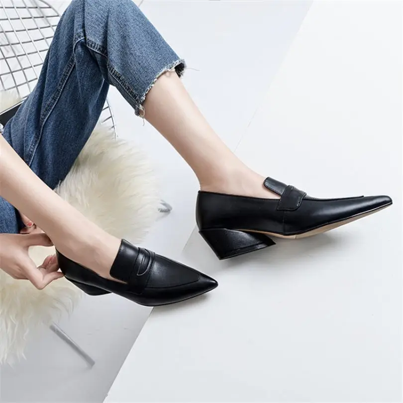 Peu 5 Beige1 brown2 Noce Talons brown3 Cuir Pointu black1 Nayiduyun beige2 Profonde Casual Slip Sur Bout En Véritable De beige3 us10 black3 Pompes Hauts black2 Chunky Us4 Chaussures brown1 Femmes q77Ex1U