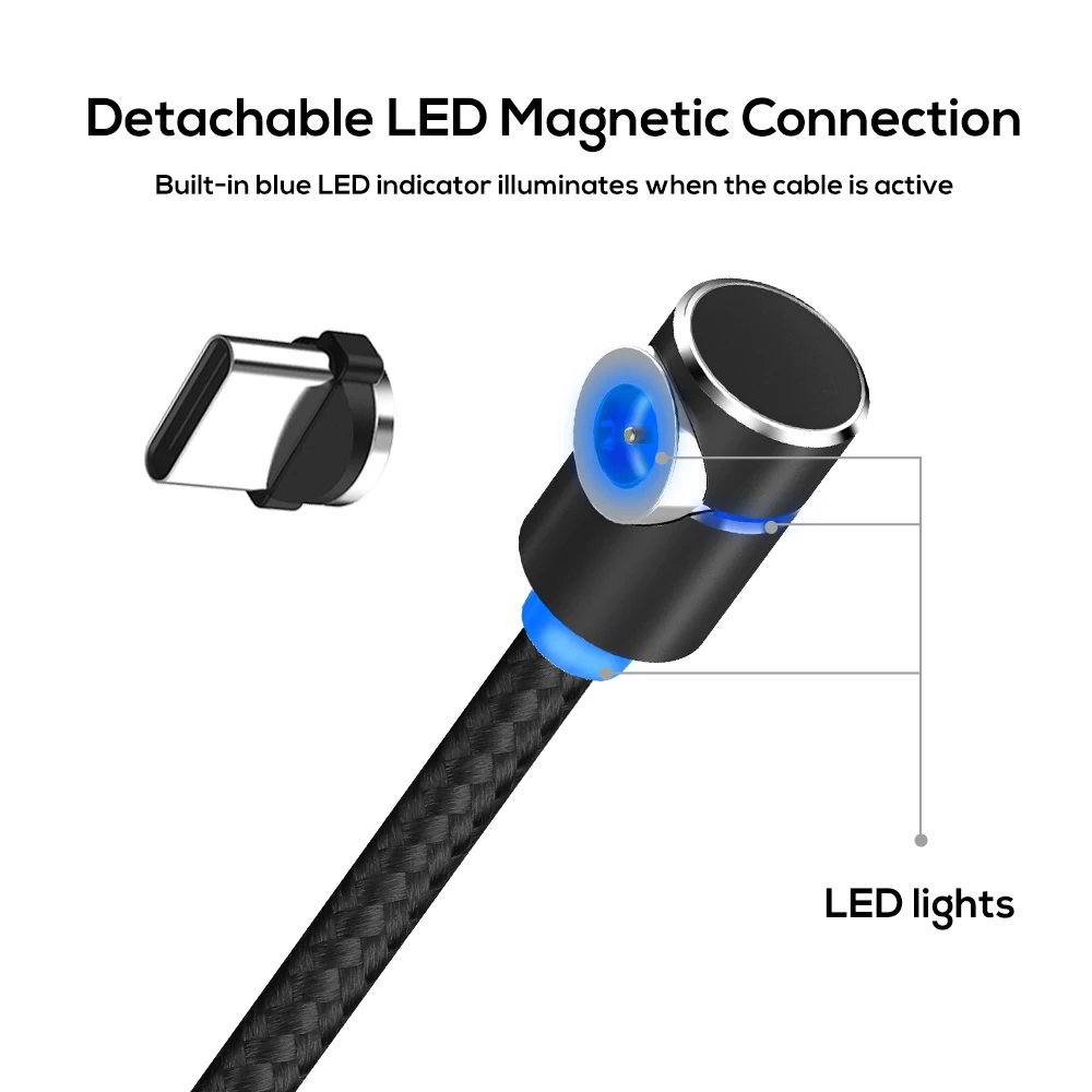 Магнитный кабель TOPK L Line 1 м 2 90 градусов тип Micro USB и Тип C СВЕТОДИОДНЫЙ зарядный для