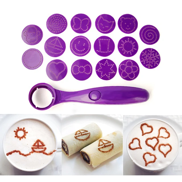 Special Price Electric Magic Spice Spoon Coffee Printing Flower Model Barista Stencils Decoration Tool Garland Mold Fancy 16 Different Images