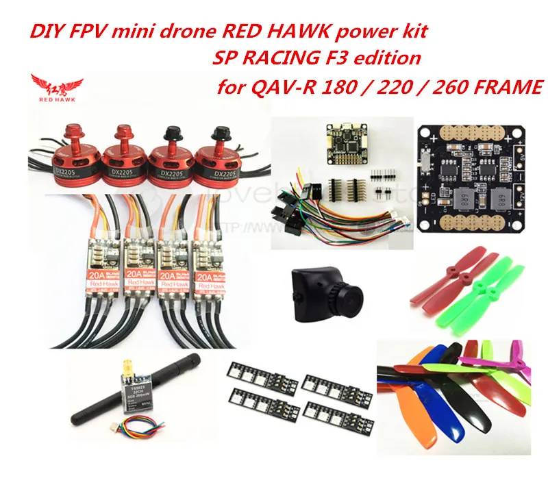 DIY FPV mini drone QAV R SP F3 power kit RED HAWK DX2205 + Red hawk 20A ESC/little bee pro ESC TS5823 700TVL камера|sp f3|20a esclittle 20a |