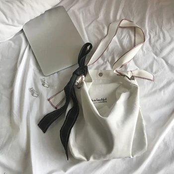 

Women Female Shopping Bag Cotton Fabric Ladies Shoulder Bag Japan Korea Totes Eco Shopping Bag Daily Use Foldable Canvas Bag