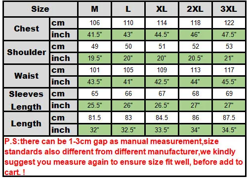 size chart Dashiki