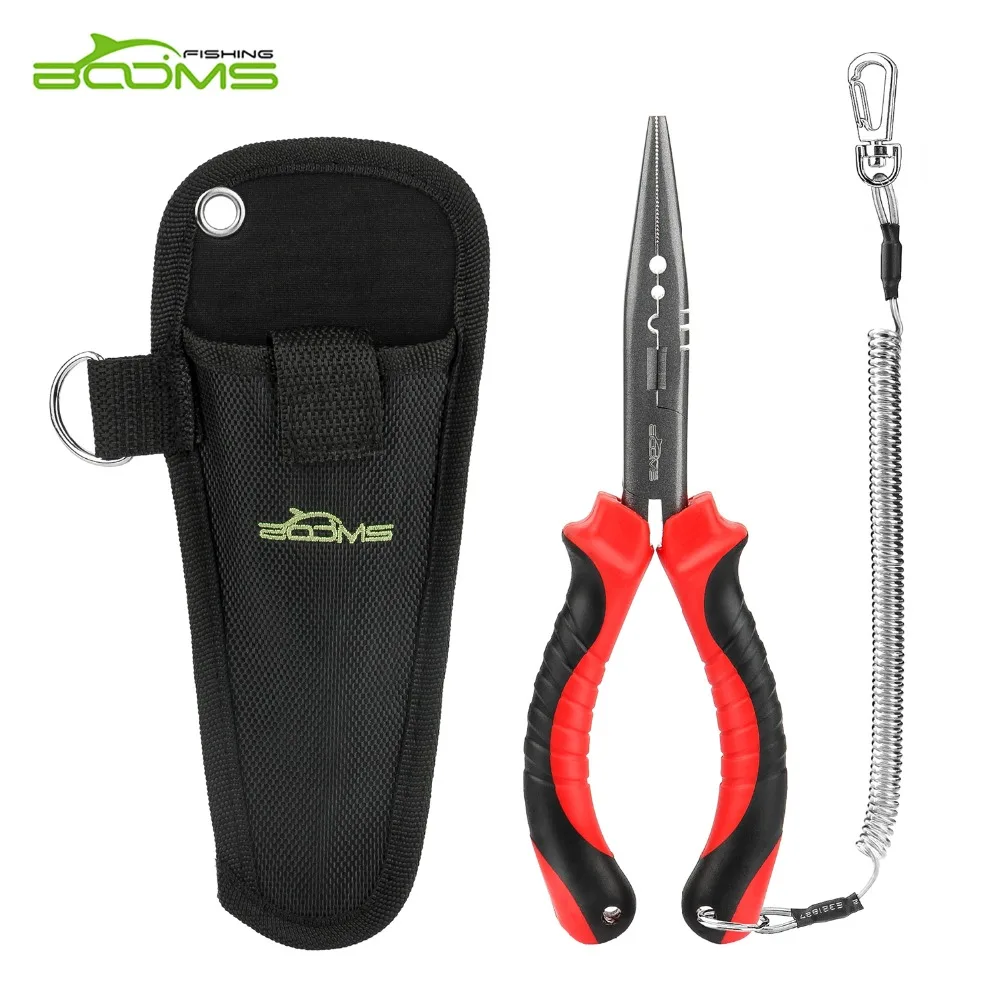 

Booms Fishing F13 Fishing Pliers Scissors Hook Remover Line Cutter Tools Split Ring Crimping Sleeves with Safety lanyard Sheath