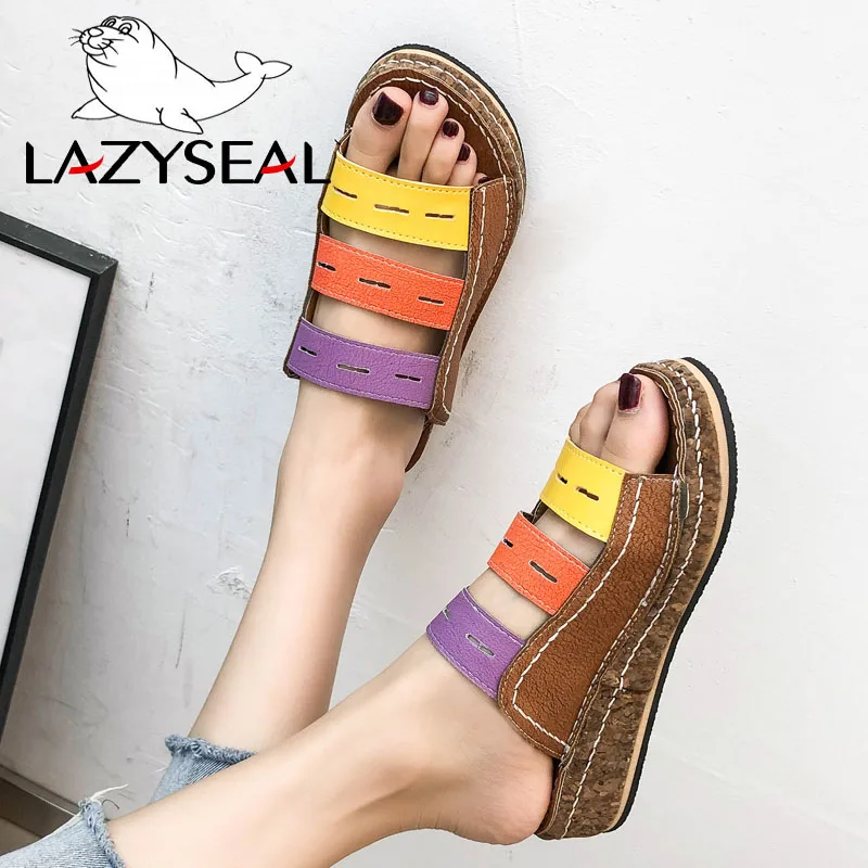 

LazySeal New Platform Slippers Women Summer Shoes Woman Wedge Slides Open Toe Fashion Beach Flip Flops Ladies Slides Sandals