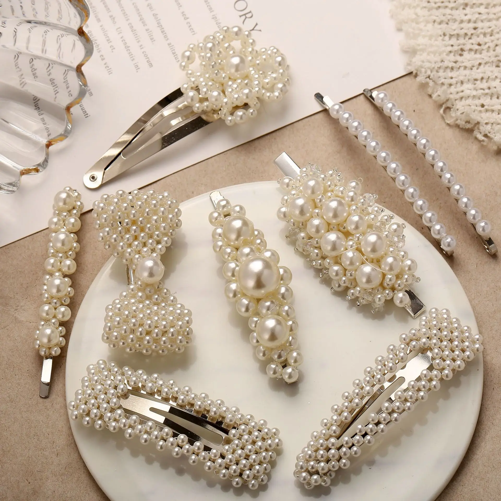

1PC New Fashion Full Pearl Hair Clips Elegant Korean Snap Barrette Stick Hairpins Hairgrip Hair Styling Accessories for Women