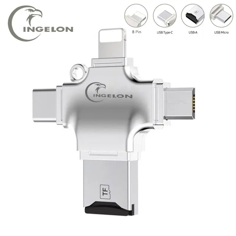 Ingelon 4 в 1 кардридер usb-C Micro USB MicroSD Тип C кардридер для Android ipad/iphone 7plus 6s5s MacBook OTG TF SD ридер