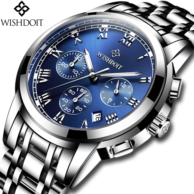 

WISHDOIT Mens Watches Top Brand Luxury Men's Casual Business Watch Men Stainless Steel Waterproof Quartz Watch Relogio Masculino