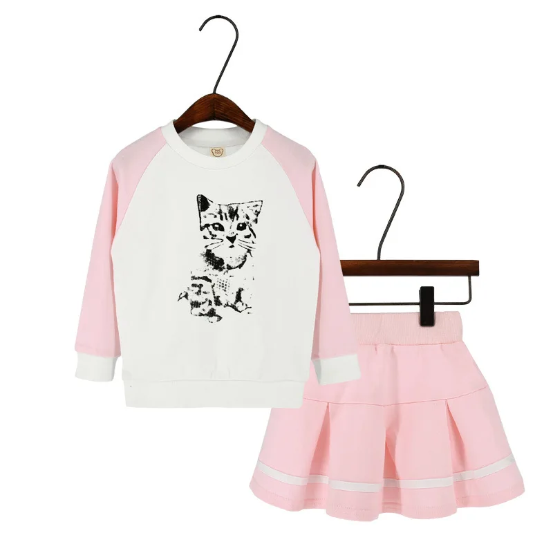 

New Spring autumn girls clothing fashion cat print children school clothes sets for girls 2-7yrs cotton long sleeve girls sets