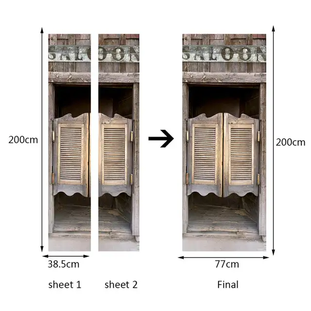 2 Sheets Pcs Hotel Saloon Door Sticker Emulate Door Style Mural