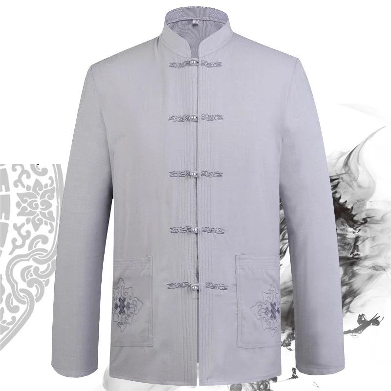 

Man's Spring Autumn Long Sleeve Shirt Black Blue White Beige Gray 5 Colors Wing Chun Kung Fu Tai Chi Martial Arts Clothing