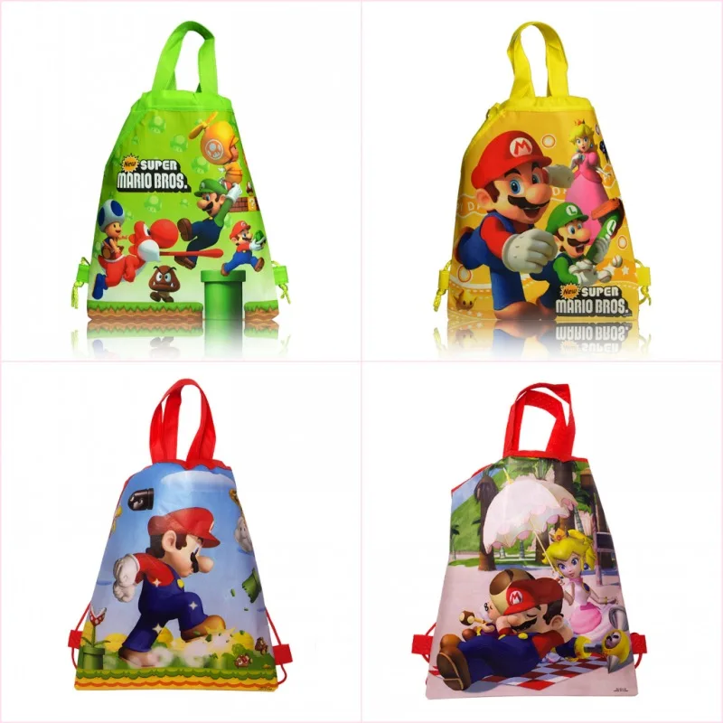 

12pcs Super Mario Cartoon Non Woven Fabrics Drawstring Shopping Backpacks 34*27CM School Bags Kid Gift Bag Party Supplies