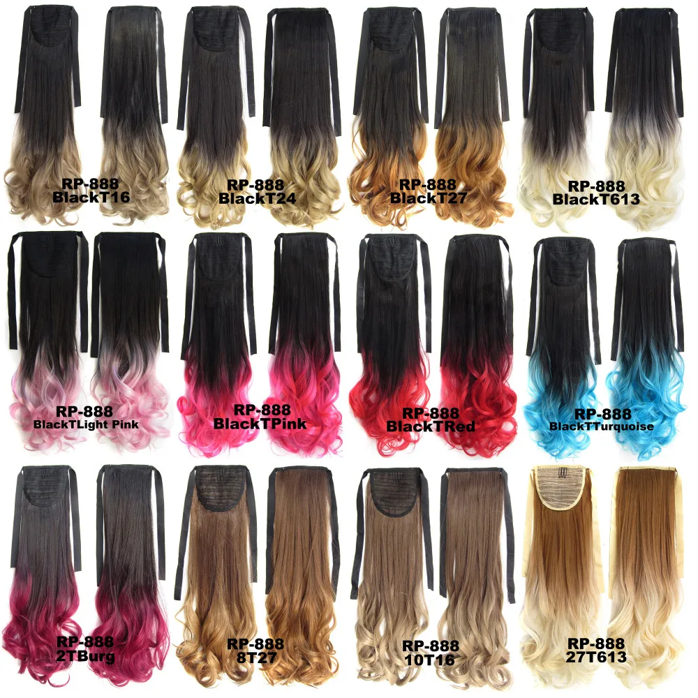ribbon synthetic ponytail two tone hair extension RP888 clip in on wavy